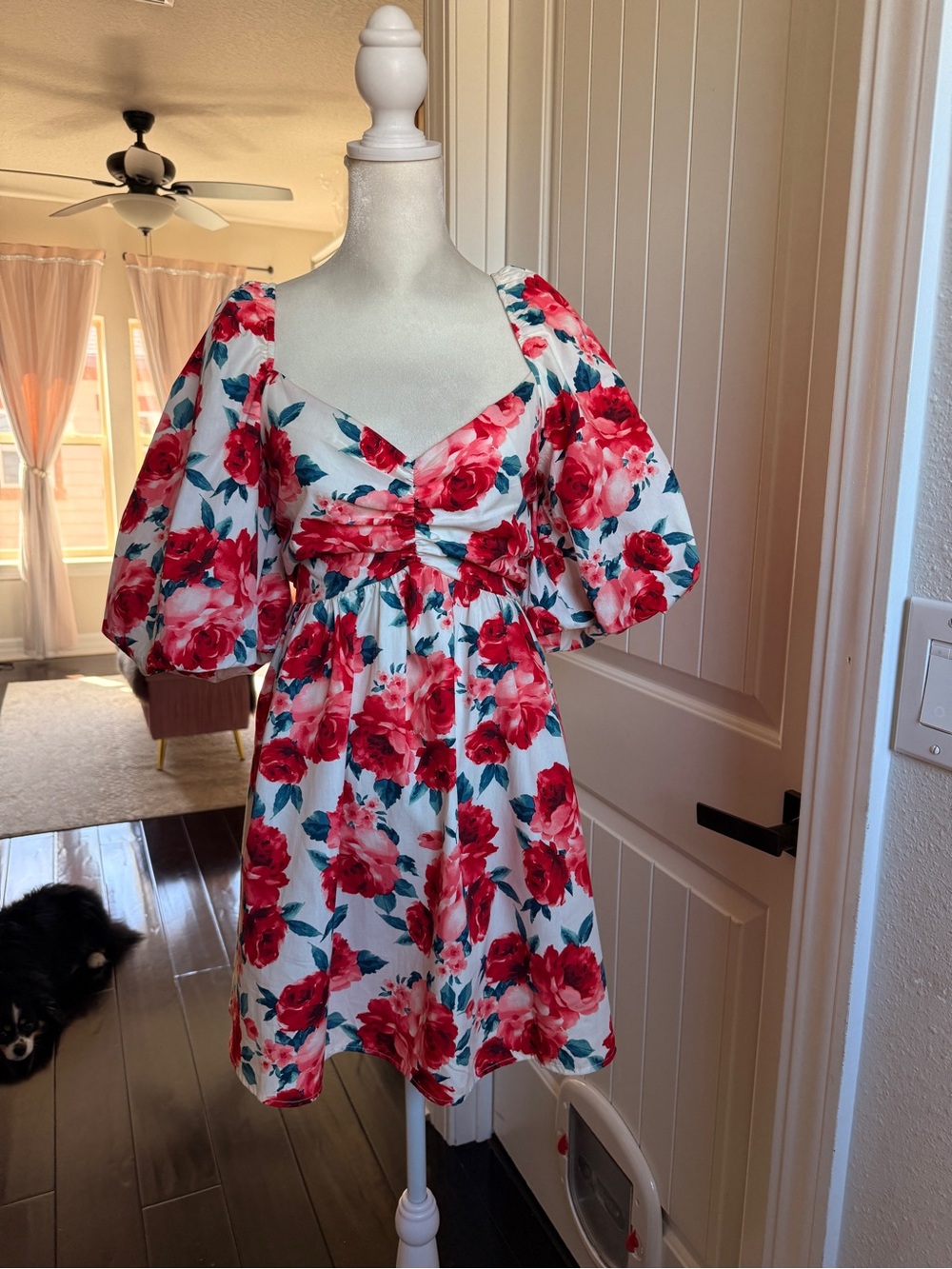 Altar'd State White Mini Dress with Red Floral Print